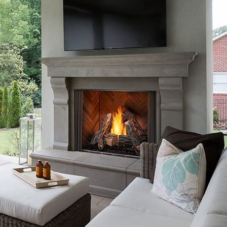 Outdoor gas and wood fireplaces
